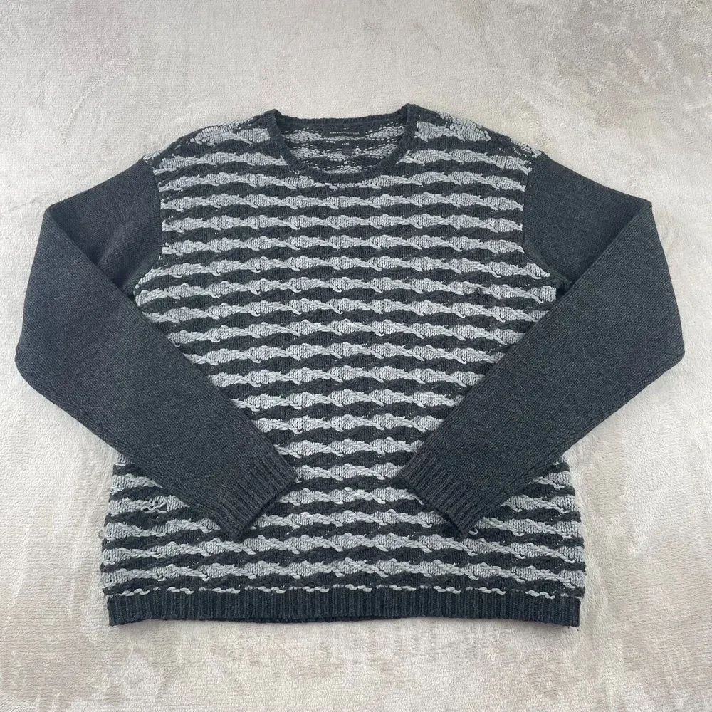 John Varvatos Luxe Sweater Men 2XL Grey Black Wool Cashmere‎ Knit Long Sleeve